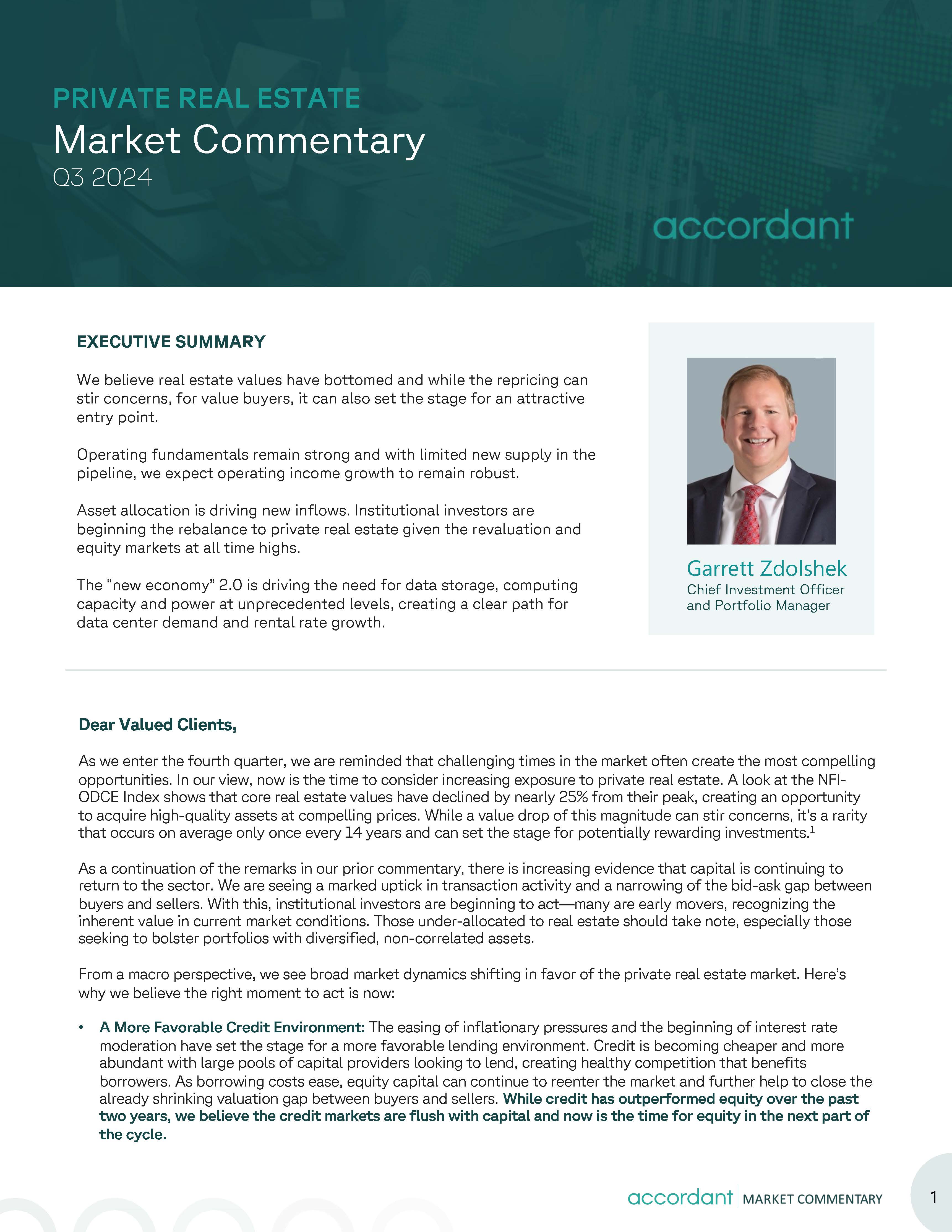 Momentum Toward Market Stabilization in Core Real Estate