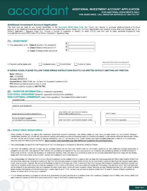 Additional Investment Account Application